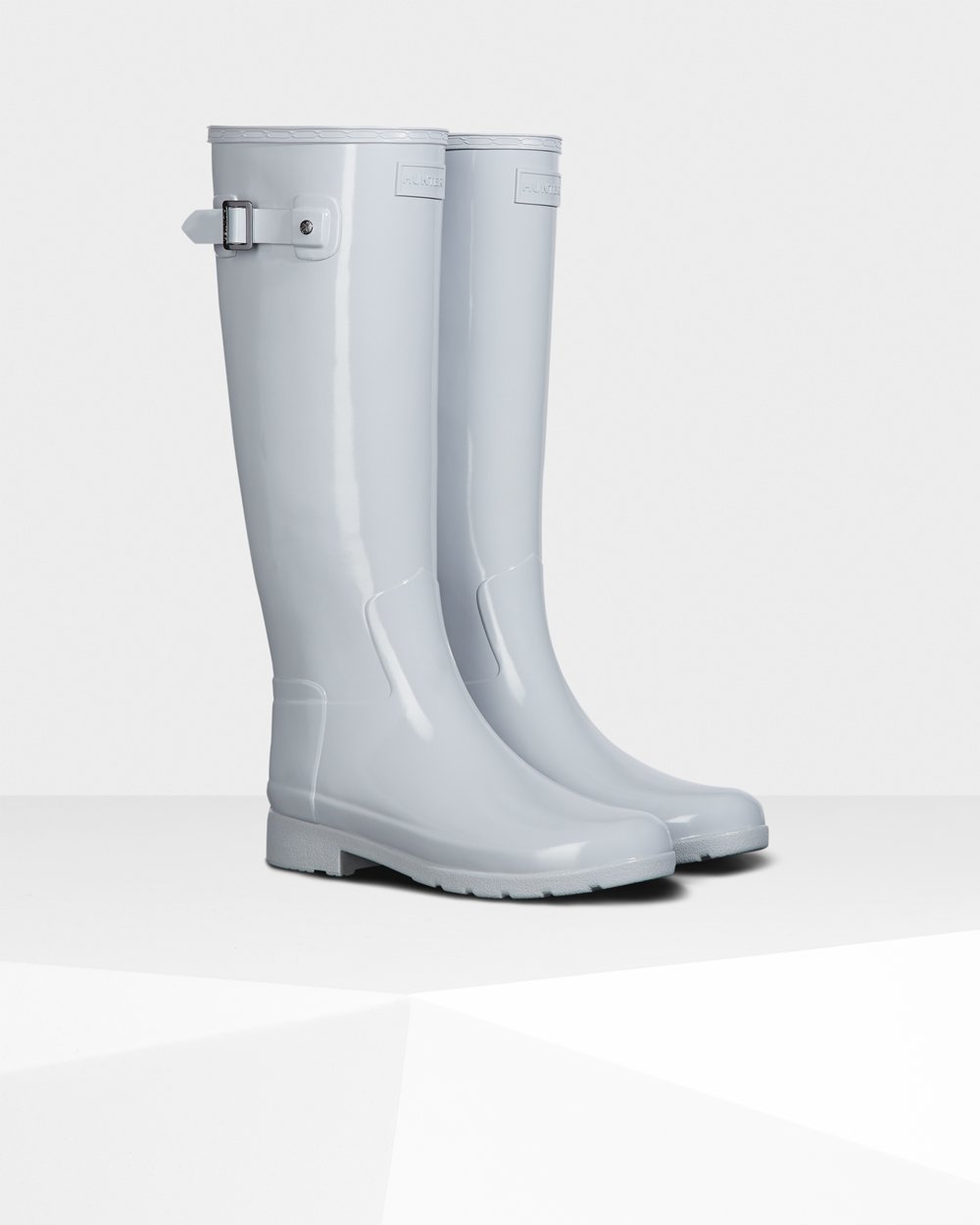 Botas de Lluvia Altas Hunter Mujer - Refined Slim Fit Gloss - Grises Claro - ALUYPOE-39